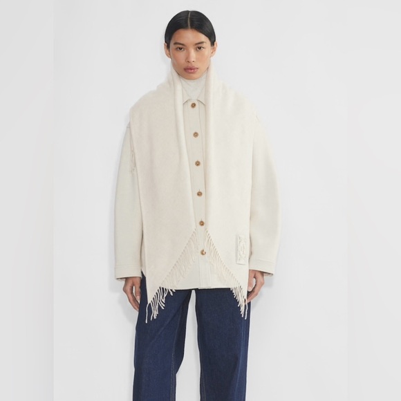 Wilfred Accessories - Aritzia Wilfred Wool Triangle Scarf Oatmeal Colour 100% Wool Fringes